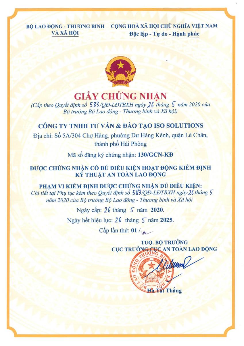 chứng nhận đủ điều kiện hoạt động kiểm định